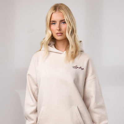 Gym King Script Fleece Hoodie - Butterscotch Marl/Deep Cherry