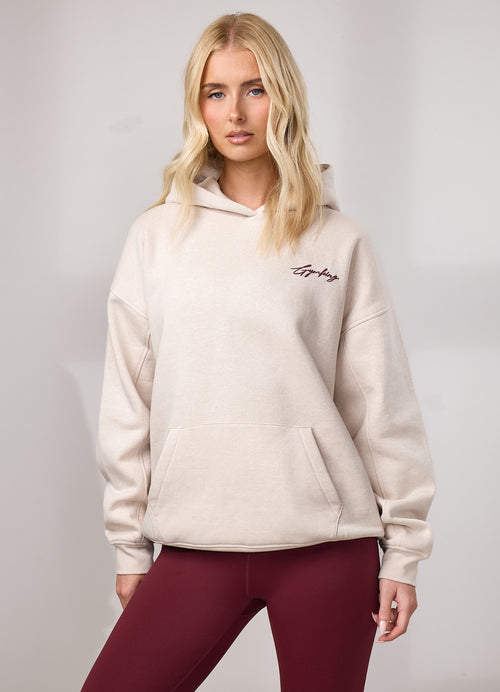 Gym King Script Fleece Hoodie - Butterscotch Marl/Deep Cherry