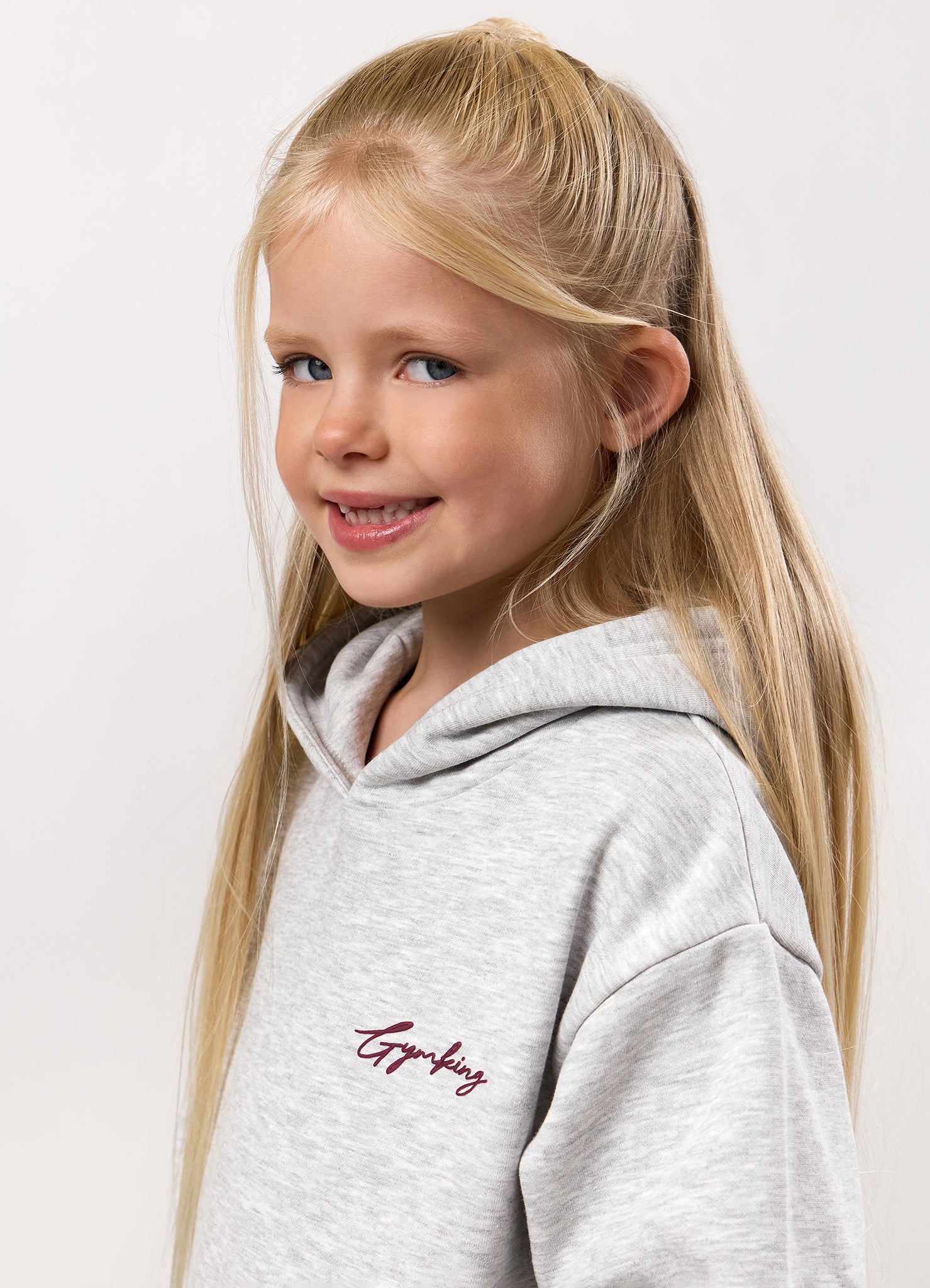 Gym King Kids Script Fleece Hood - Snow Marl