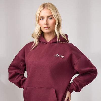 Gym King Script Fleece Hoodie - Deep Cherry/Cream