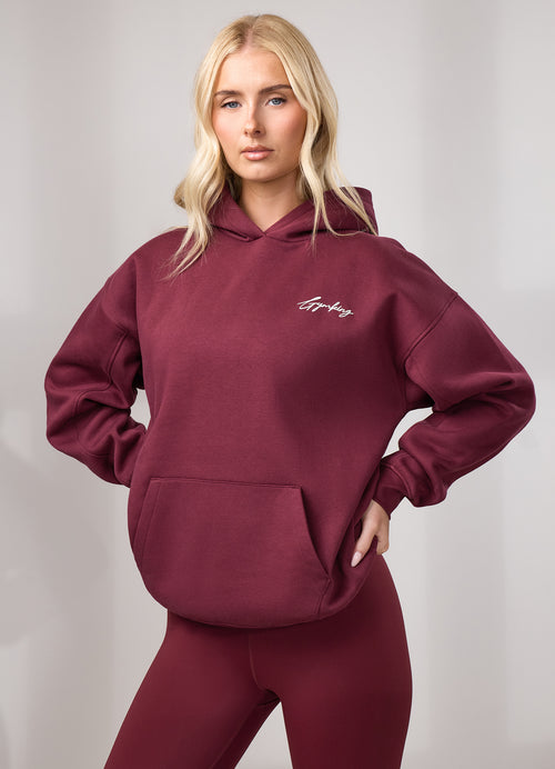 Gym King Script Fleece Hoodie - Deep Cherry/Cream