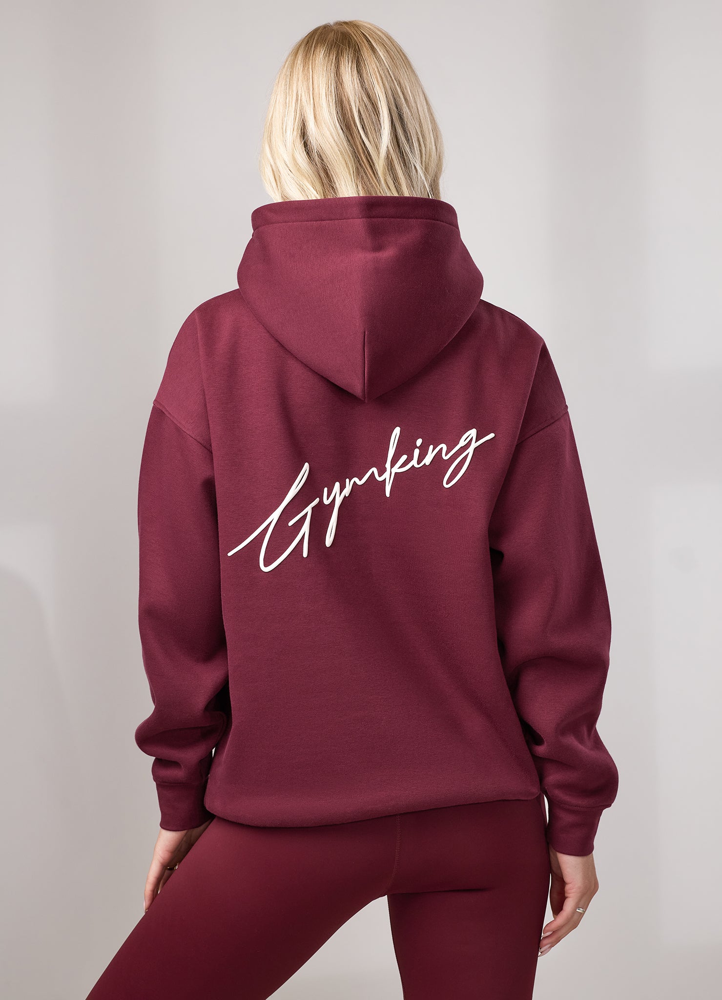 Gym King Script Fleece Hoodie - Deep Cherry/Cream