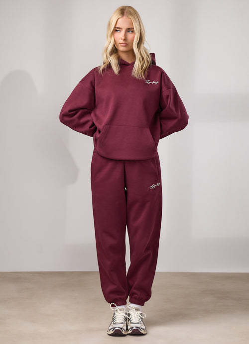 Gym King Script Fleece Jogger - Deep Cherry/Cream