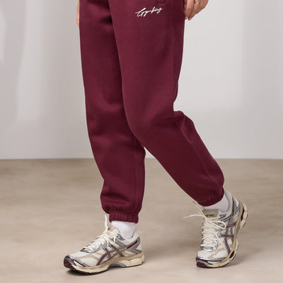 Gym King Script Fleece Jogger - Deep Cherry/Cream