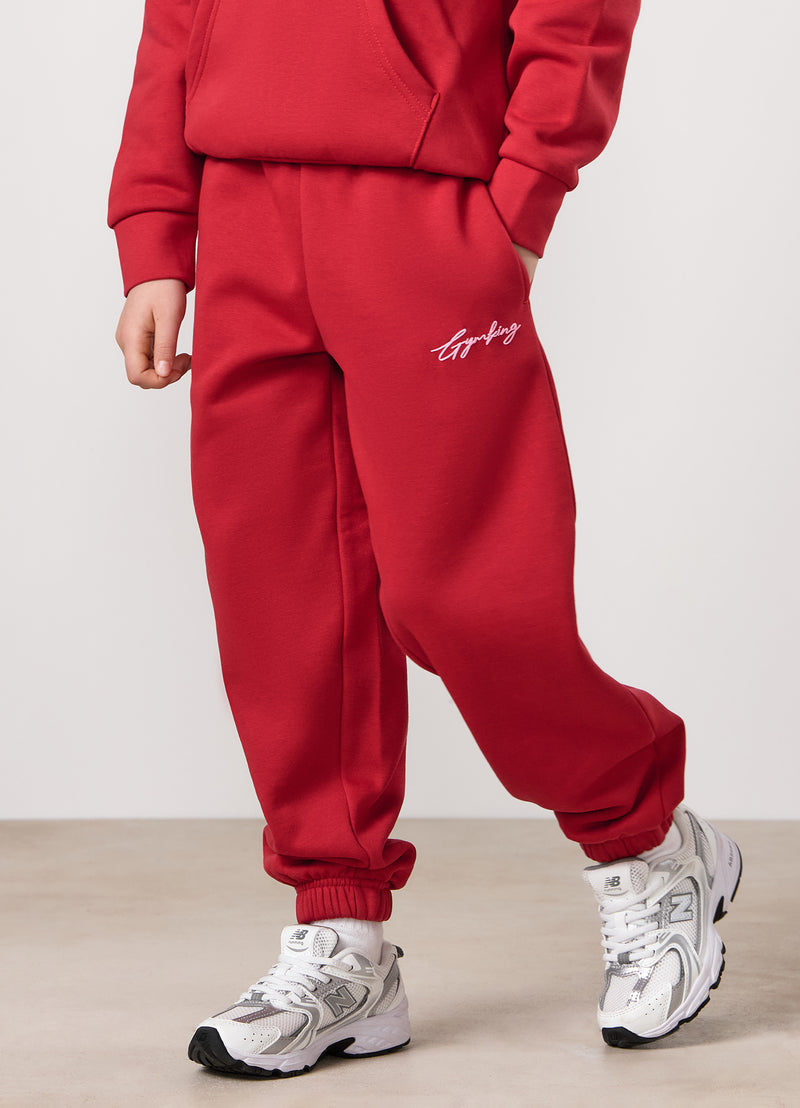Gym King Kids Script Relaxed Fit Jogger - Scarlet Red