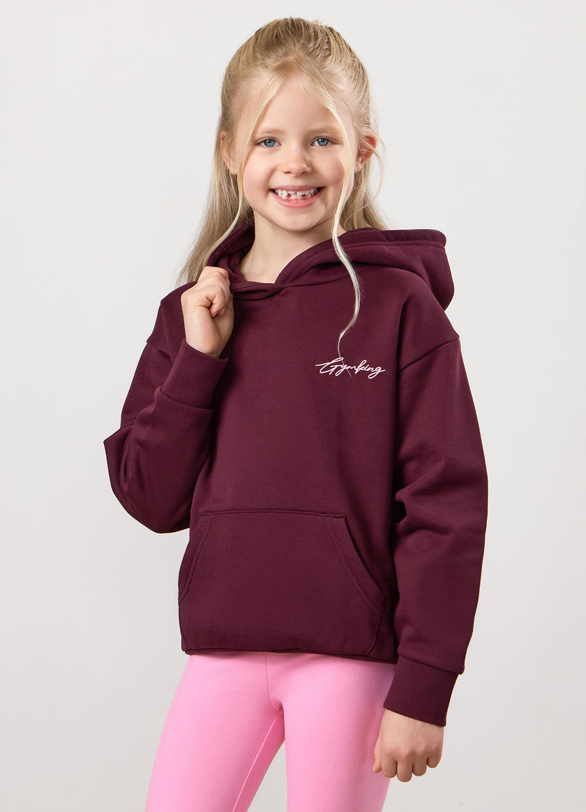Gym King Kids Script Fleece Hood - Dark Cherry