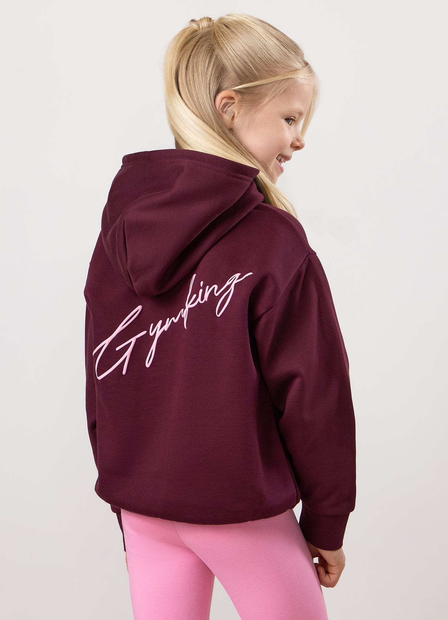 Gym King Kids Script Fleece Hoodie - Dark Cherry