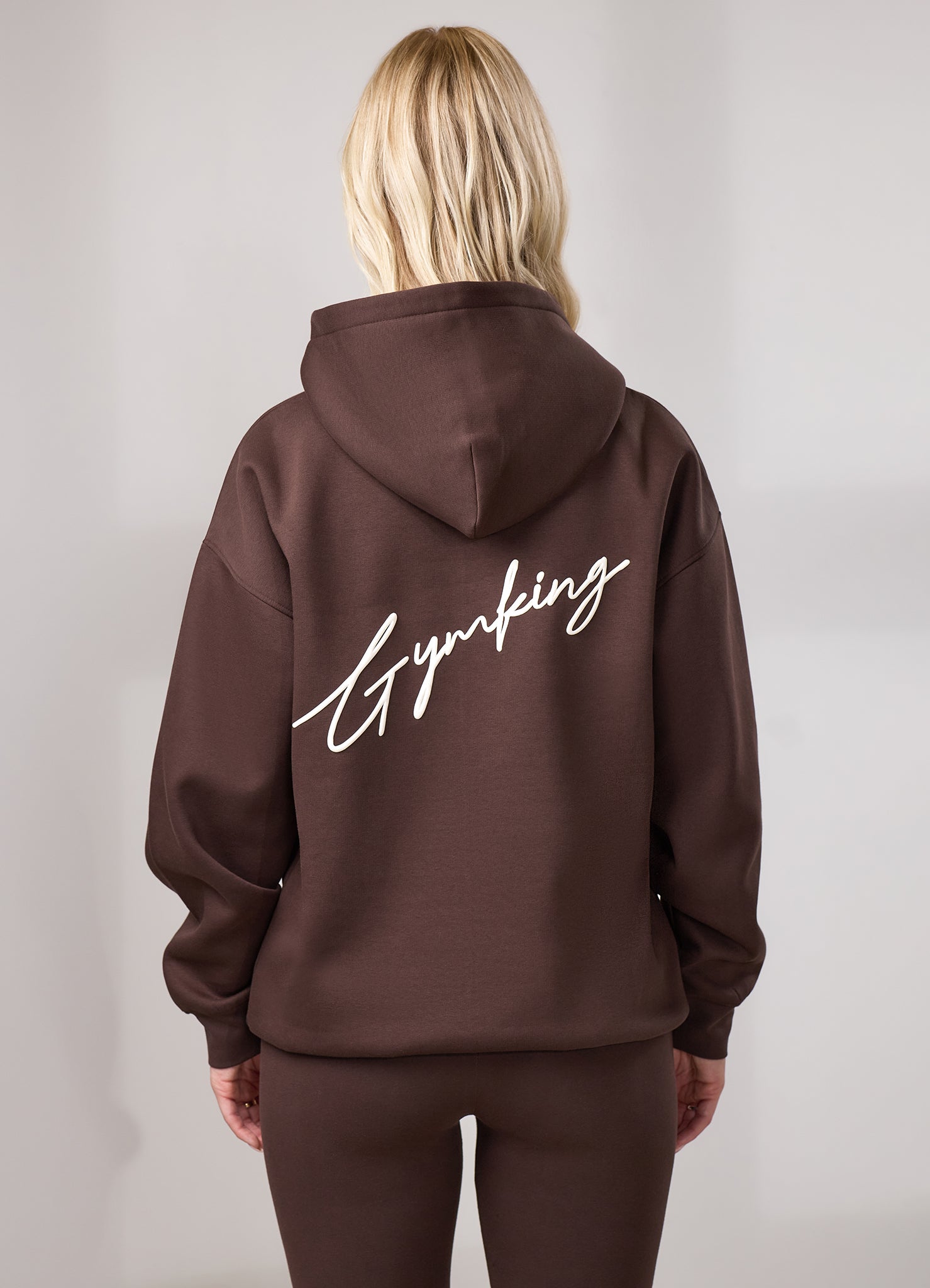 Gym King Script Fleece Hoodie - Dark Chocolate/Cream
