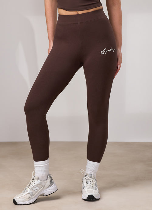 Gym King Script Jersey Legging - Dark Chocolate/Cream