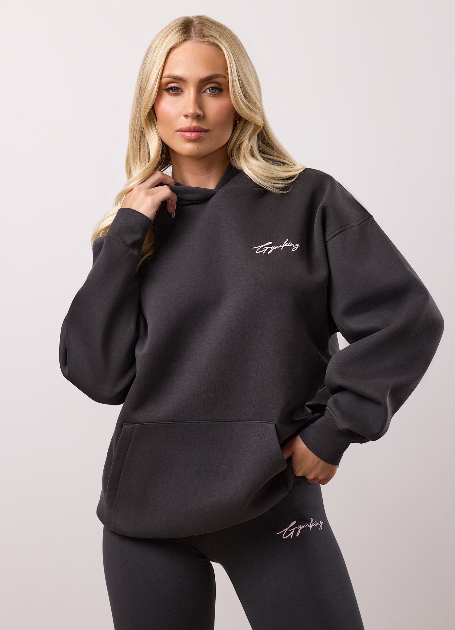 Gym King Script Fleece Hoodie - Dark Pewter