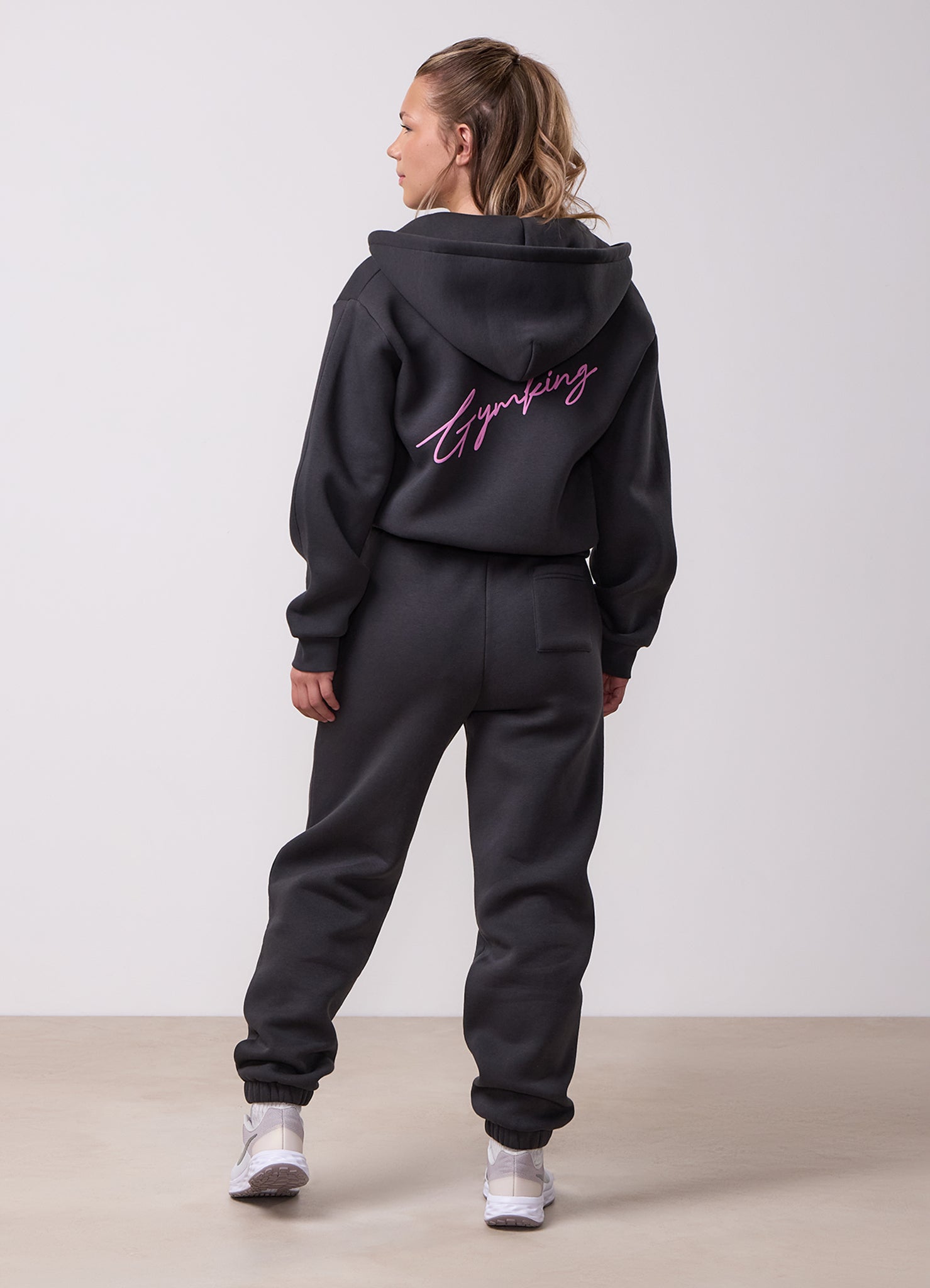 Gym King Kids Script Full Zip Crop Tracksuit - Dark Pewter