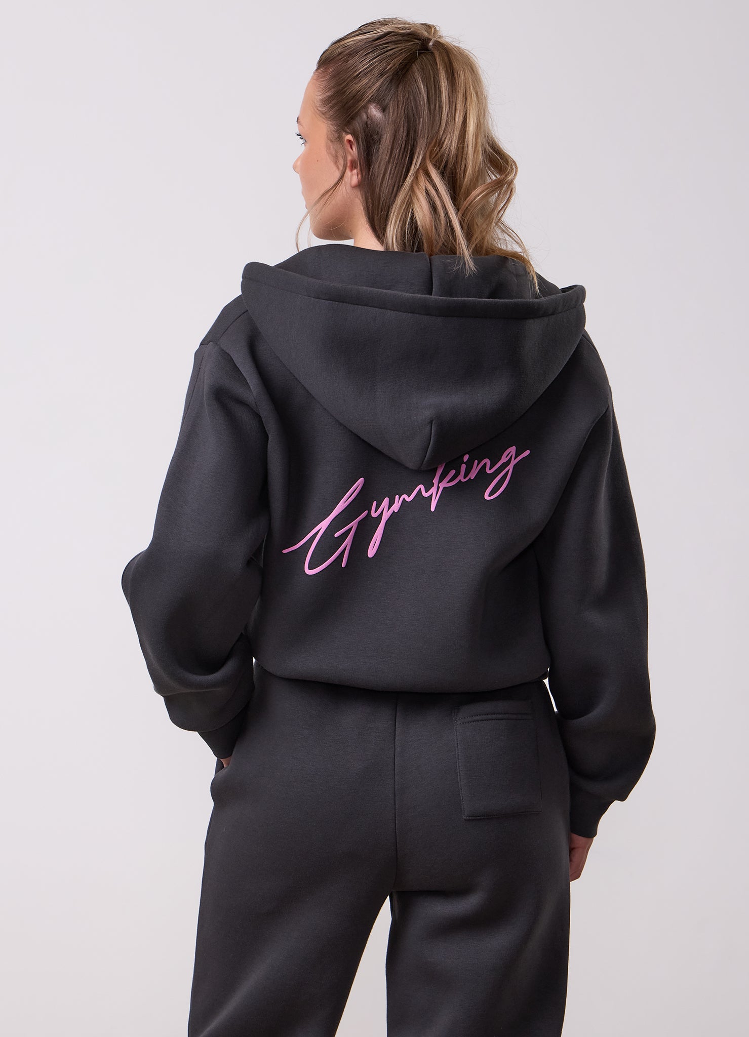 Gym King Kids Script Full Zip Crop Hood - Dark Pewter