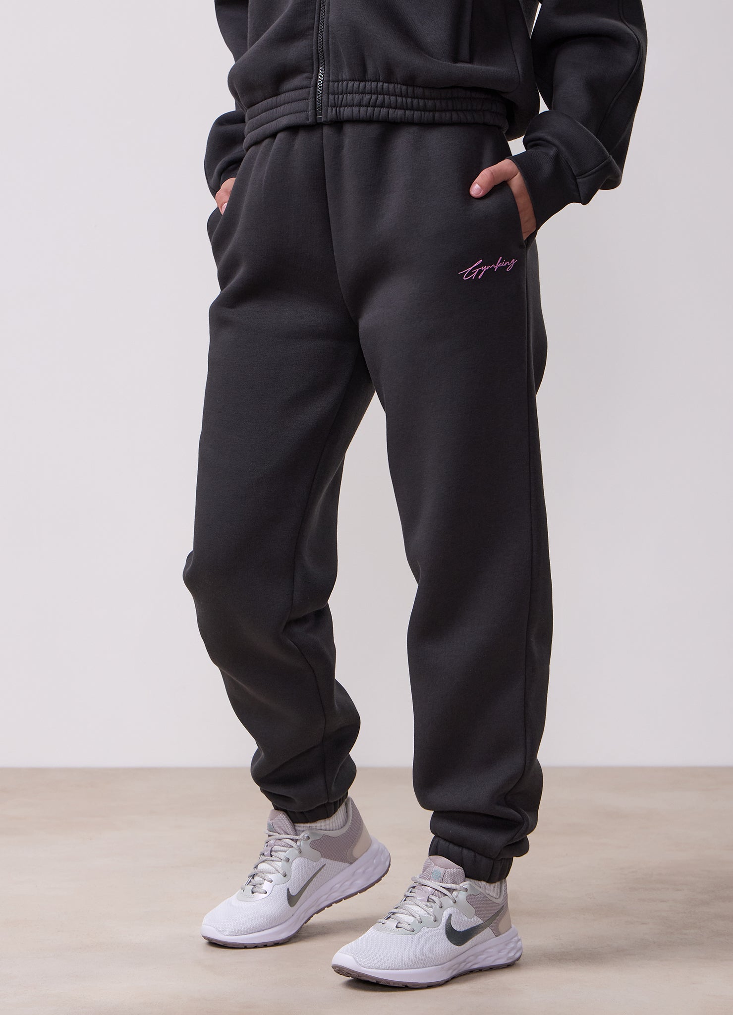 Gym King Kids Script Full Zip Crop Tracksuit - Dark Pewter