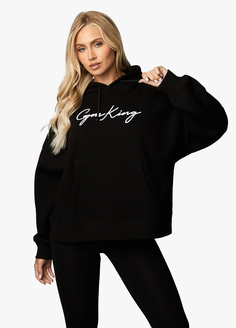 Gym King Script Hood - Black/White