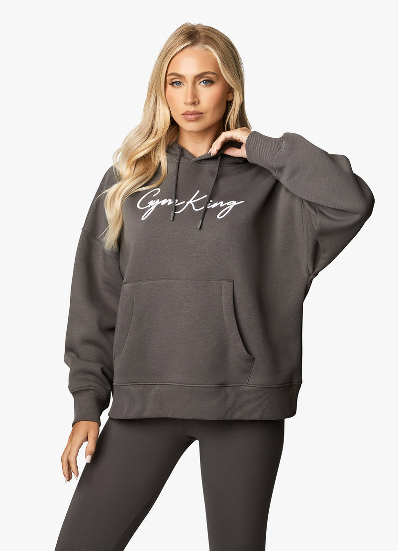 Gym King Script Hood - Steel/White