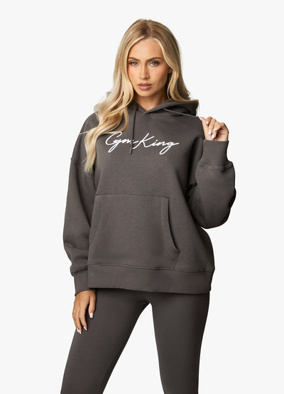 Gym King Script Hood - Steel/White