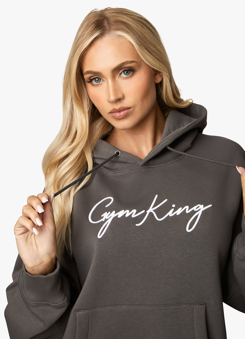 Gym King Script Hood - Steel/White