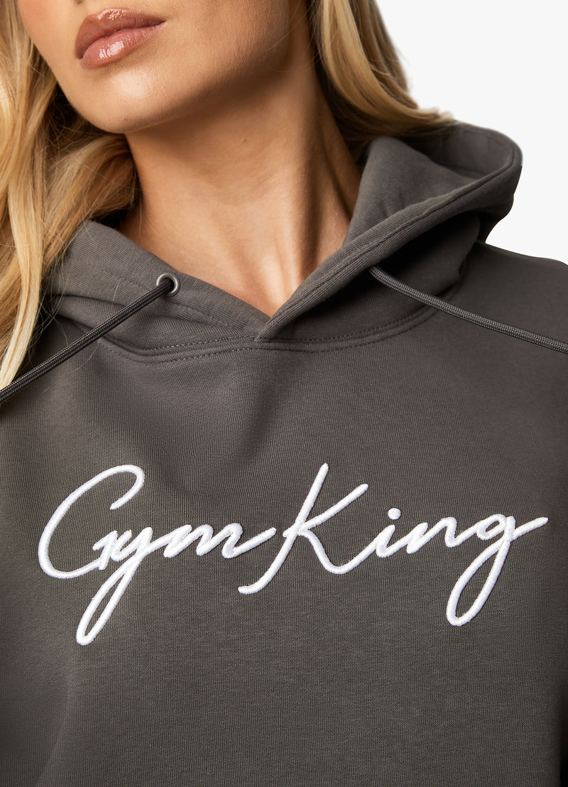 Gym King Script Hood - Steel/White