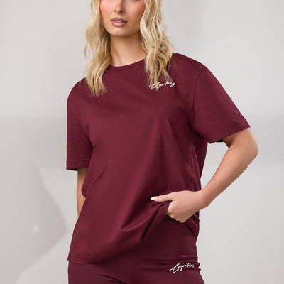 Gym King Script Jersey BF Tee - Deep Cherry/Cream