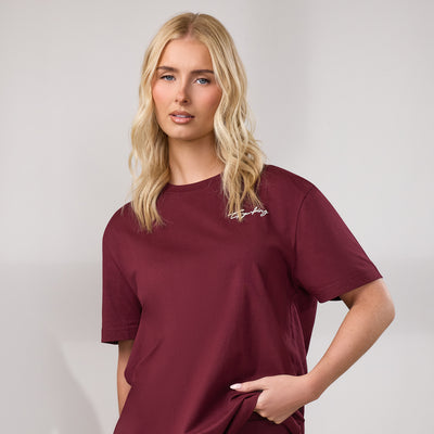 Gym King Script Jersey BF T-shirt - Deep Cherry/Cream
