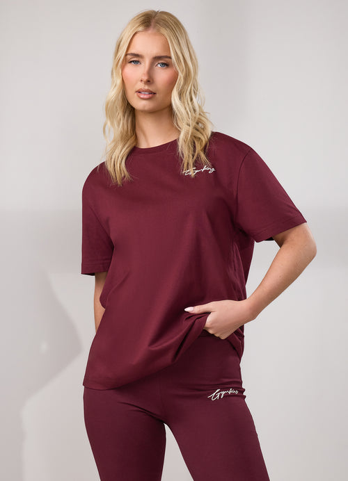 Gym King Script Jersey BF Tee - Deep Cherry/Cream