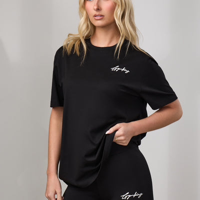 Gym King Script Jersey BF Tee - Black/White