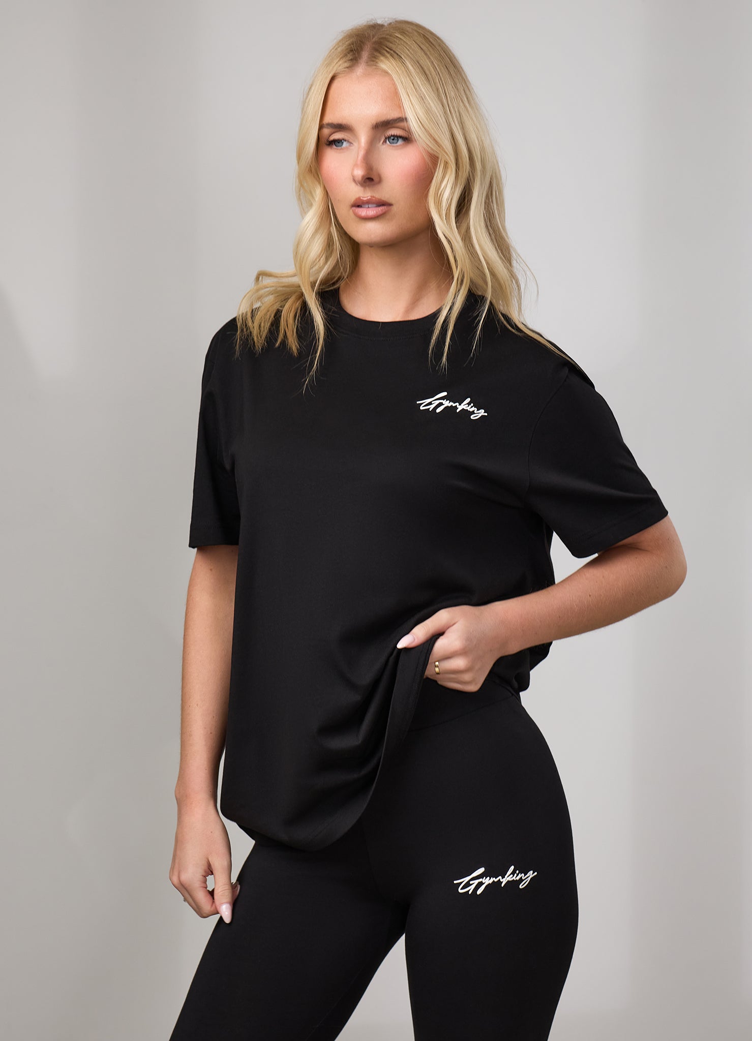 Gym King Script Jersey BF Tee - Black/White