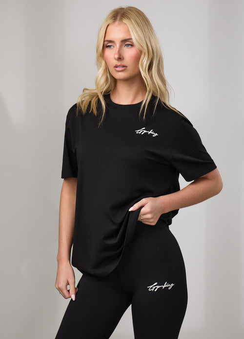Gym King Script Jersey BF Tee - Black/White
