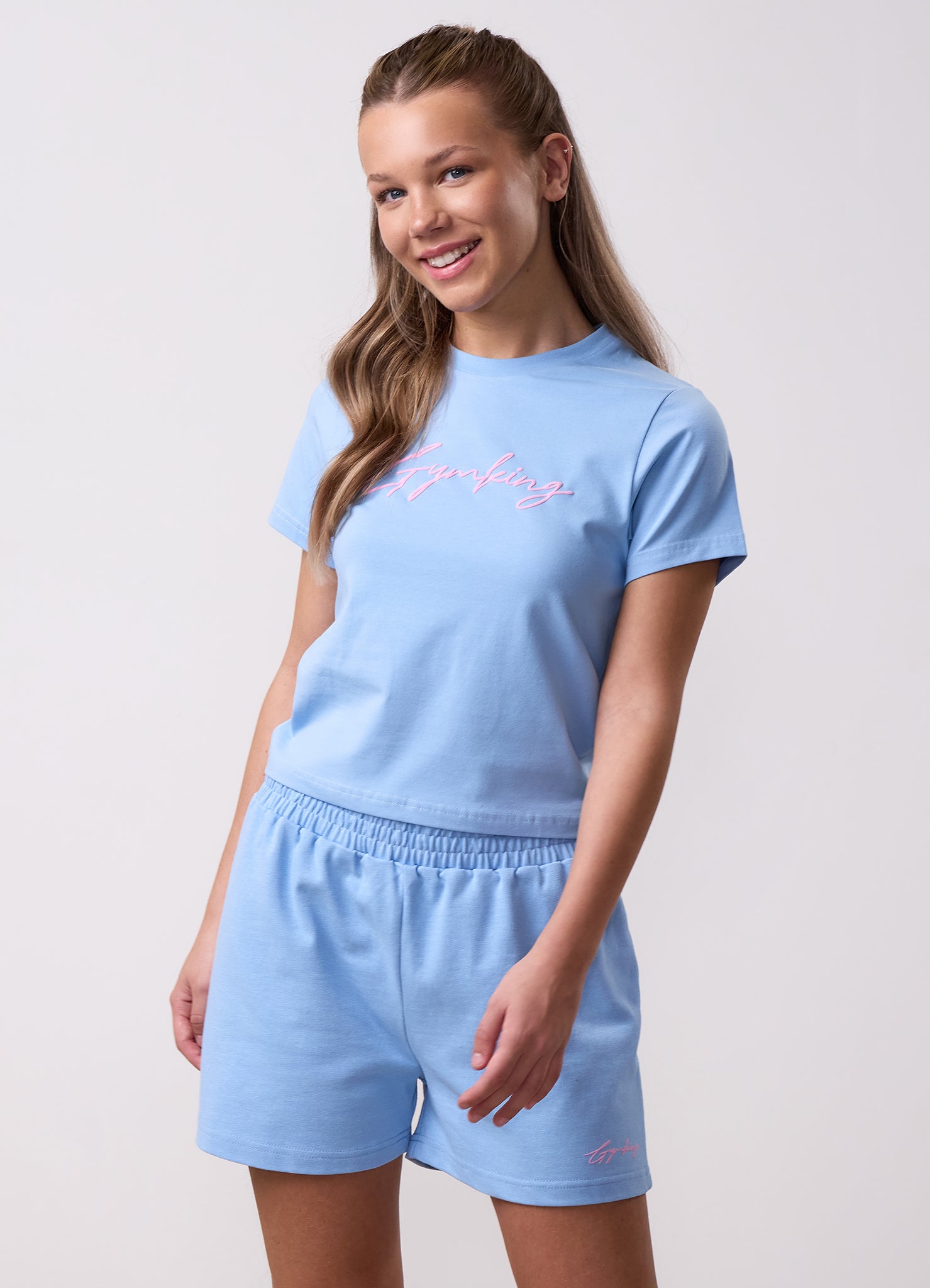 Gym King Kids Script Jersey Fitted Tee - Sky Blue