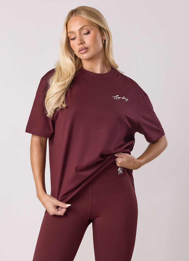 Gym King Script Mindset BF Tee - Deep Cherry