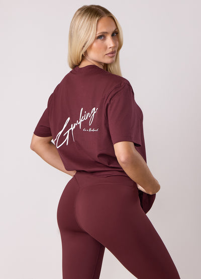 Gym King Script Mindset BF Tee - Deep Cherry