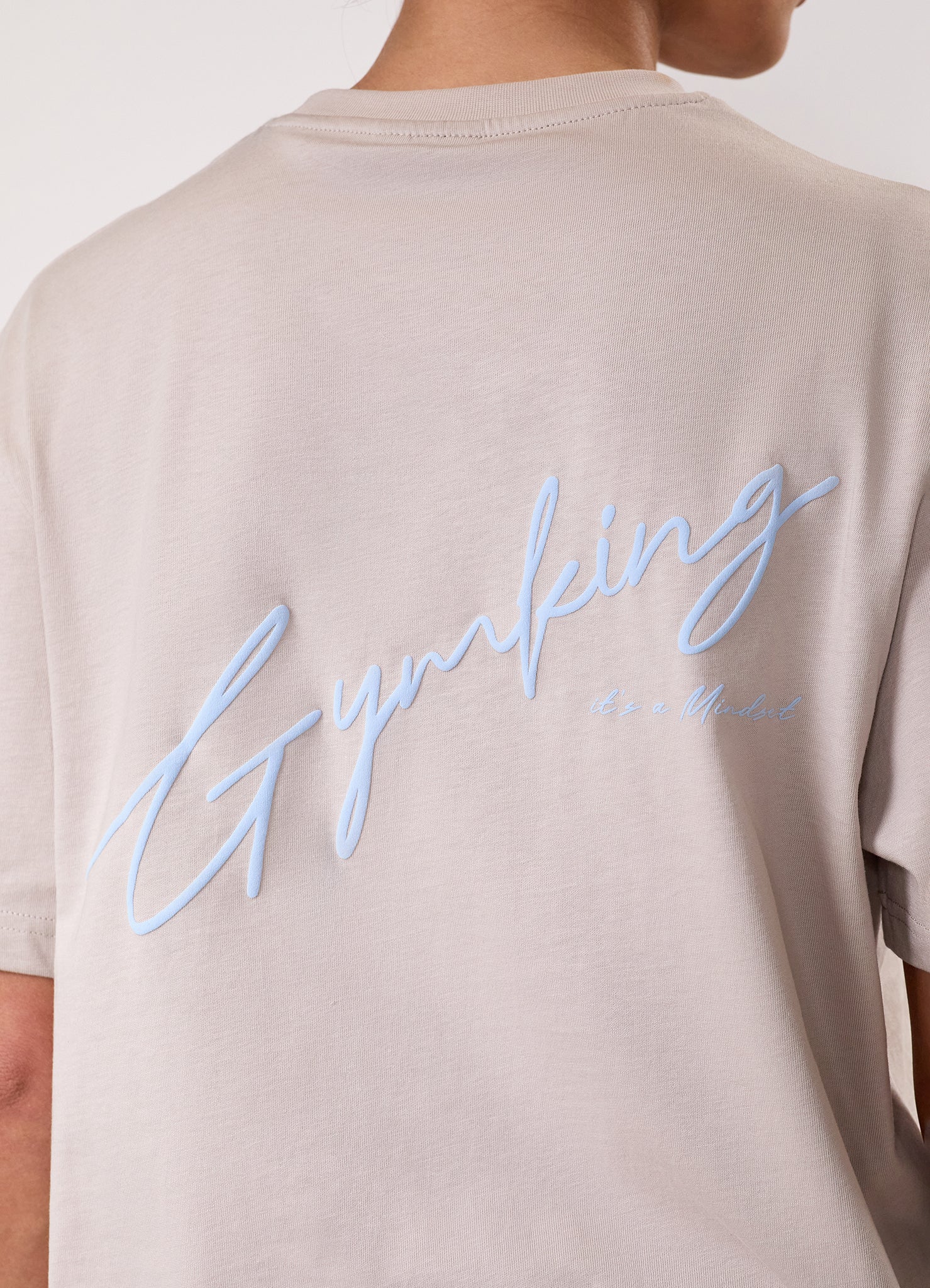 Gym King Script Mindset Boyfriend Tee - Light Stone/Sky Blue