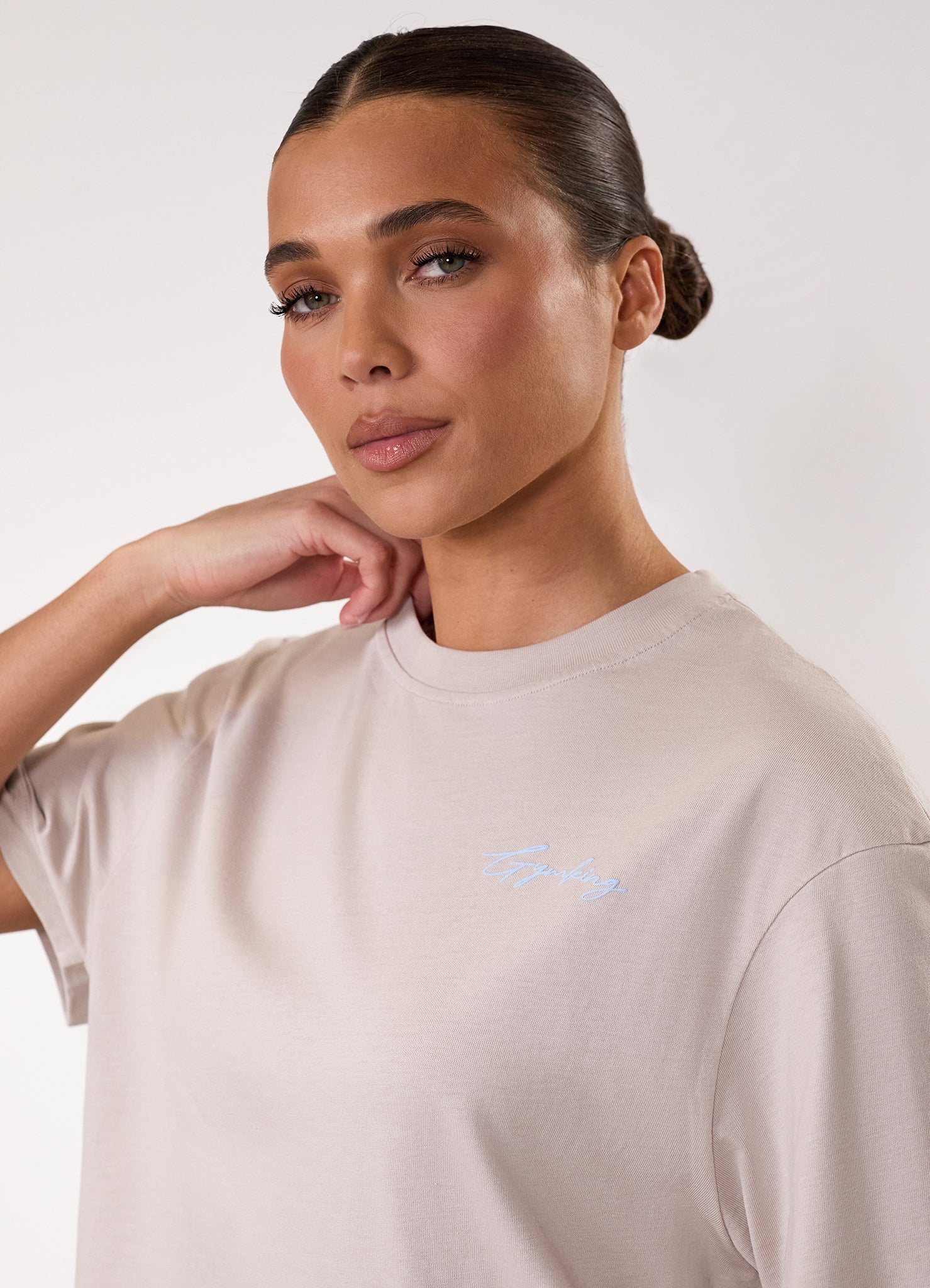 Gym King Script Mindset Boyfriend Tee - Light Stone/Sky Blue