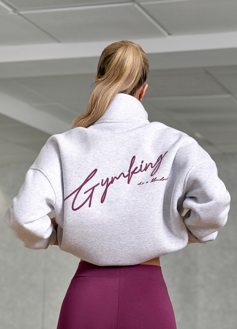 Gym King Script Mindset Fleece Funnel - Snow Marl/Fig