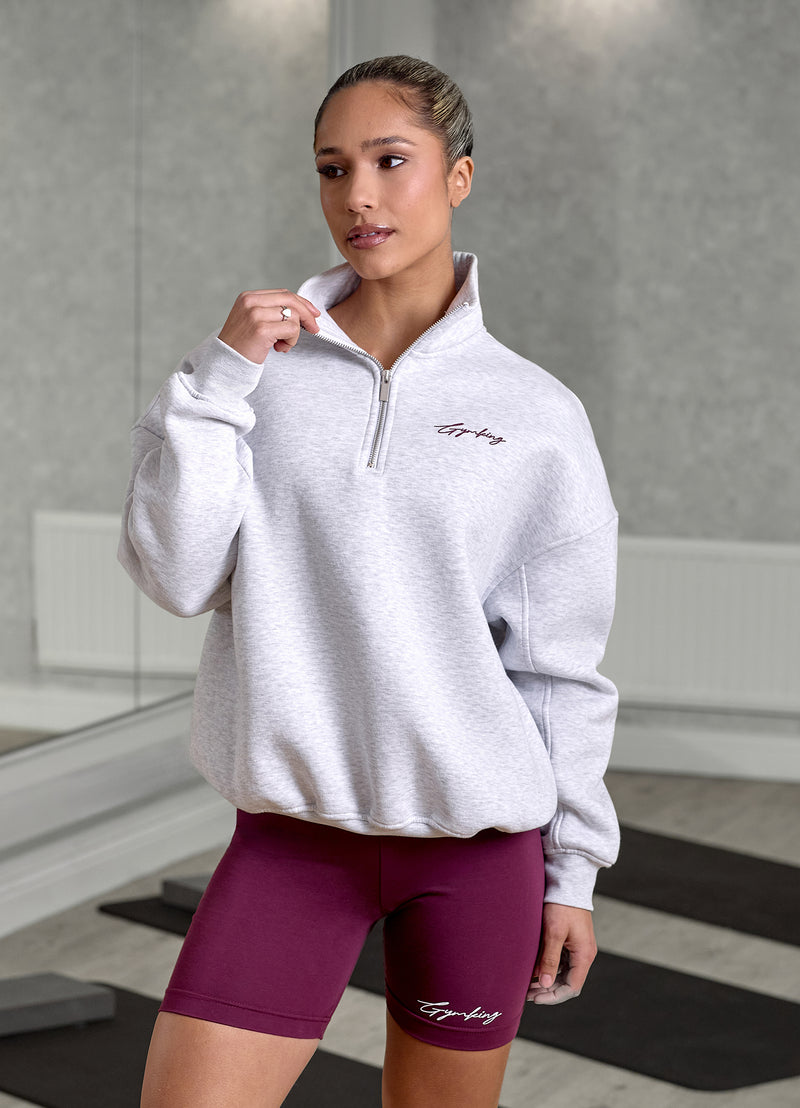 Gym King Script Mindset Fleece Funnel - Snow Marl/Fig