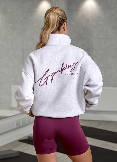 Gym King Script Mindset Fleece Funnel - Snow Marl/Fig