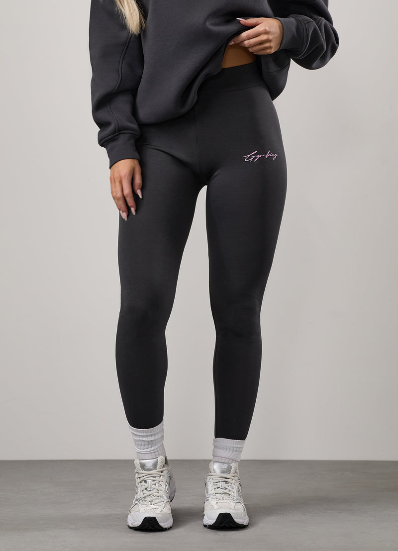 Gym King Script Mindset Cotton Jersey Legging - Dark Pewter