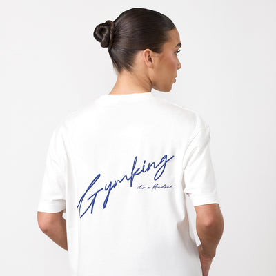 Gym King Script Mindset Hip Length BF Tee - Cream