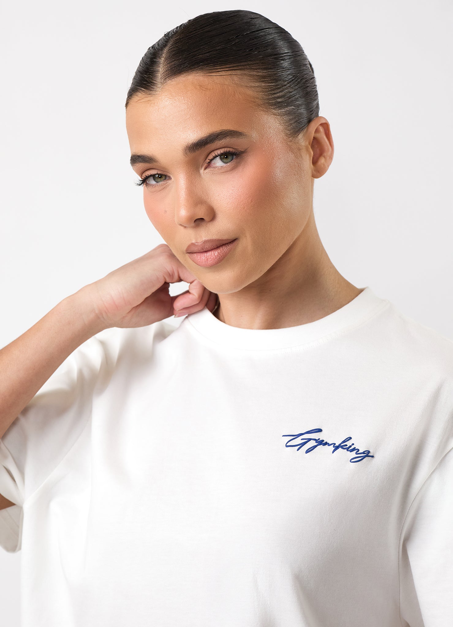 Gym King Script Mindset Hip Length BF Tee - Cream
