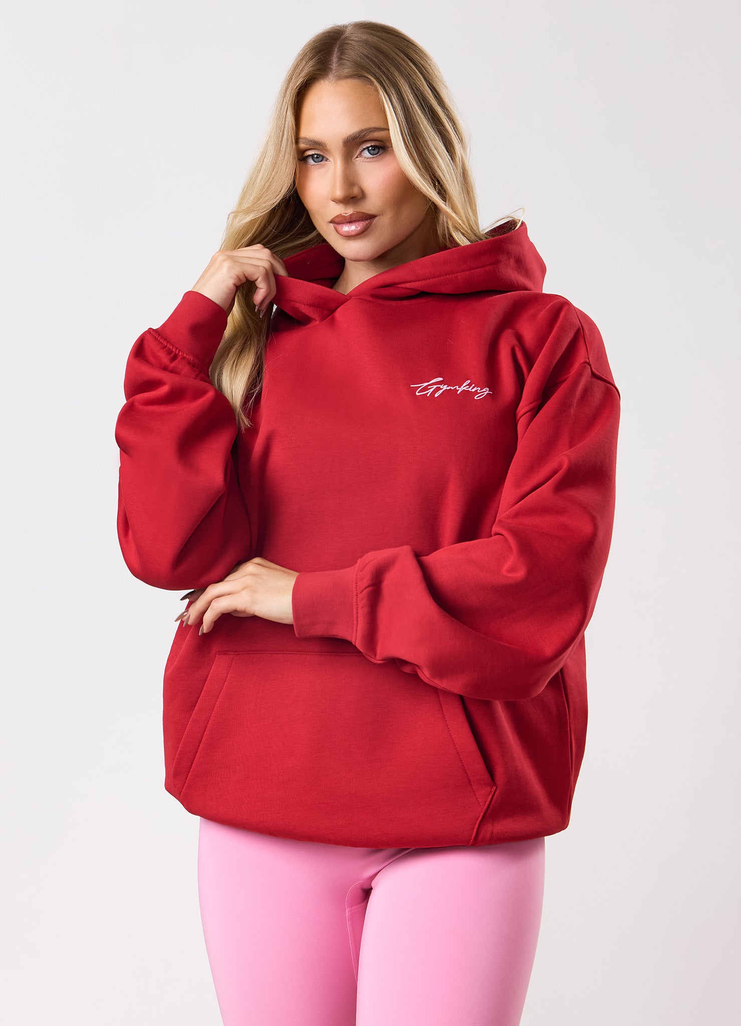 Gym King Script Mindset Hood - Scarlet Red