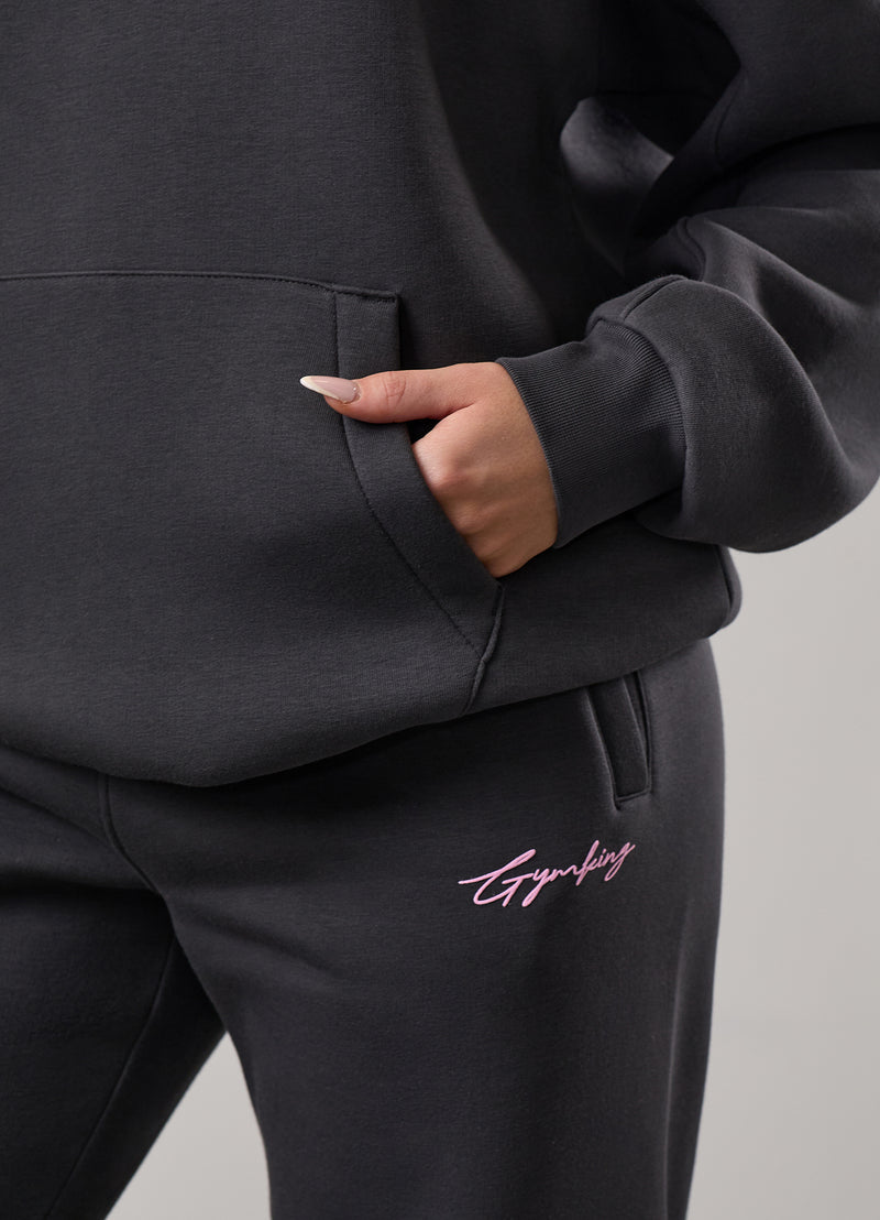 Gym King Script Mindset Oversized Fit Hood - Dark Pewter