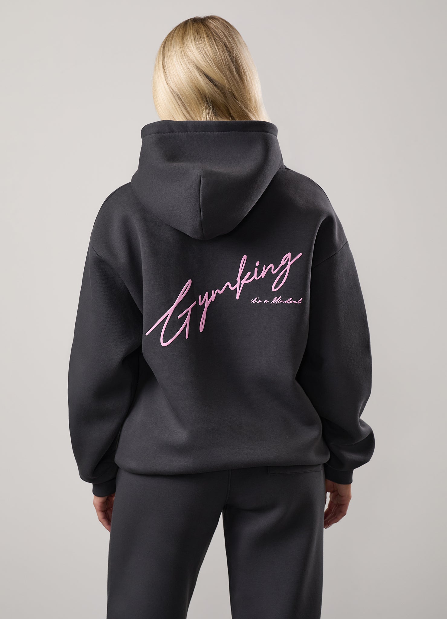 Gym King Script Mindset Oversized Fit Hoodie - Dark Pewter