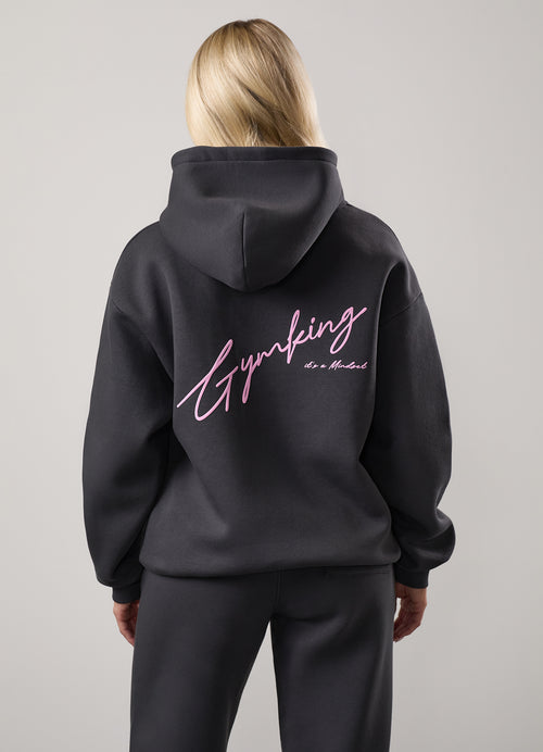 Gym King Script Mindset Oversized Fit Hoodie - Dark Pewter