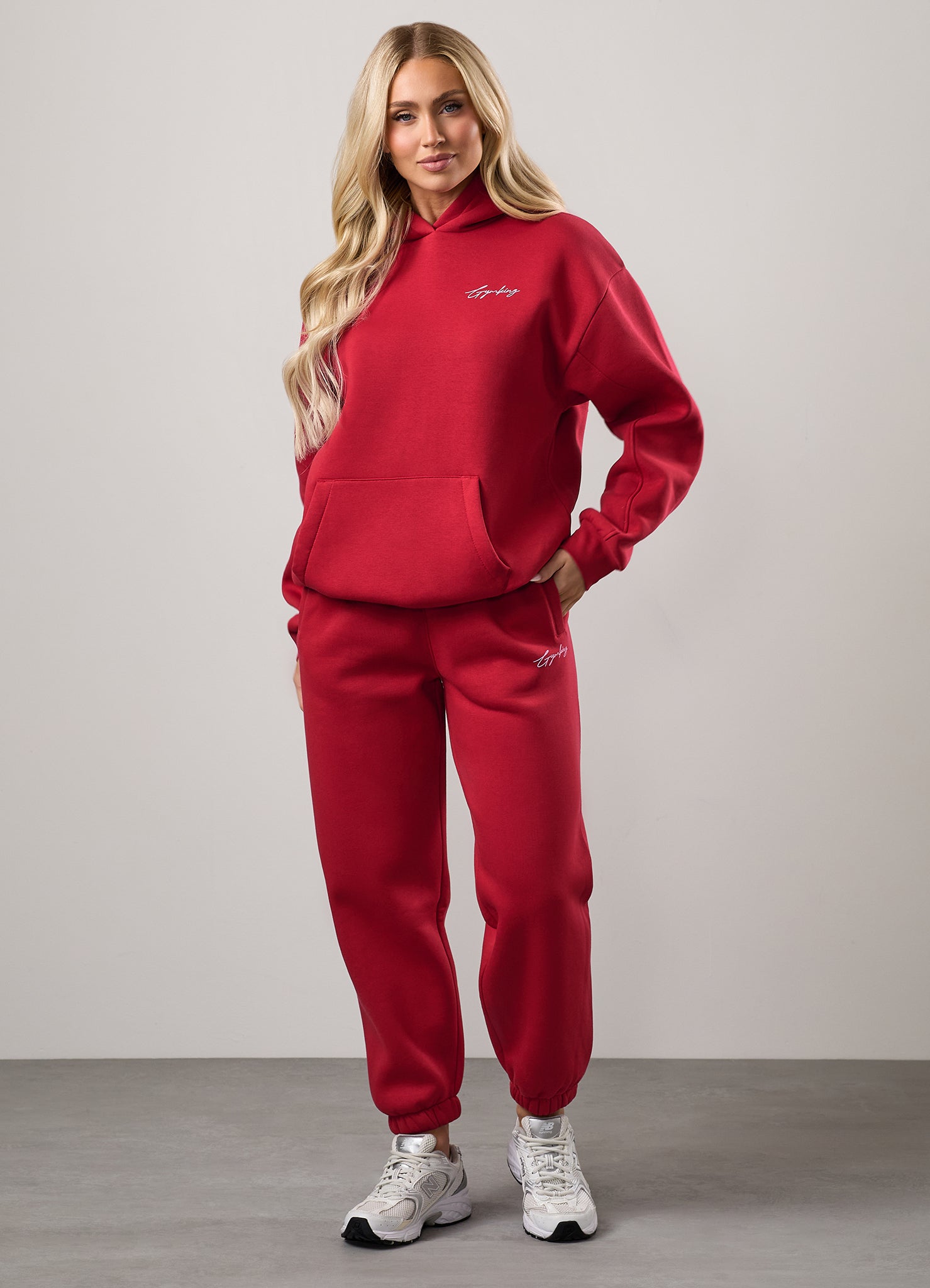 Gym King Script Mindset Oversized Fit Hood - Scarlet Red