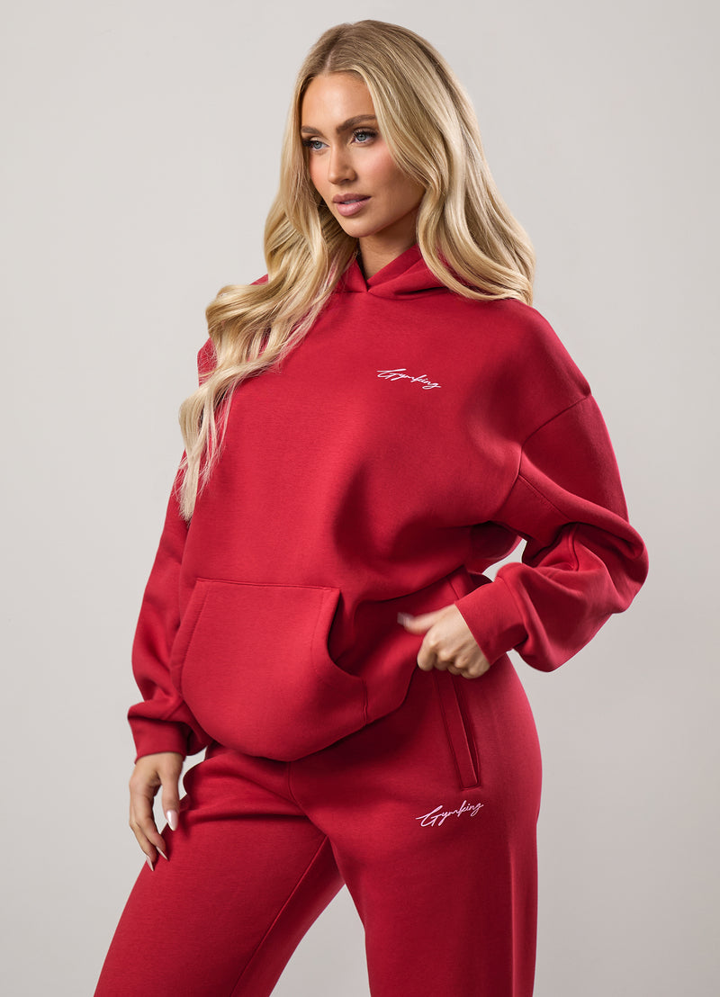 Gym King Script Mindset Relaxed Fit Tracksuit - Scarlet Red