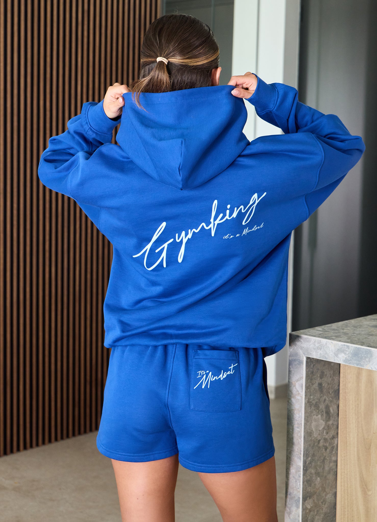 Gym King Script Mindset Hoodie and Shorts - Jewel Blue