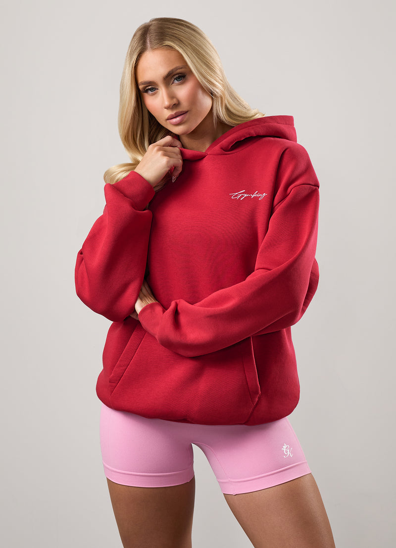 Gym King Script Mindset Oversized Fit Hood - Scarlet Red