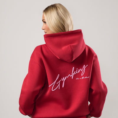 Gym King Script Mindset Oversized Fit Hood - Scarlet Red
