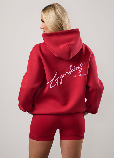 Gym King Script Mindset Relaxed Fit Hood - Scarlet Red