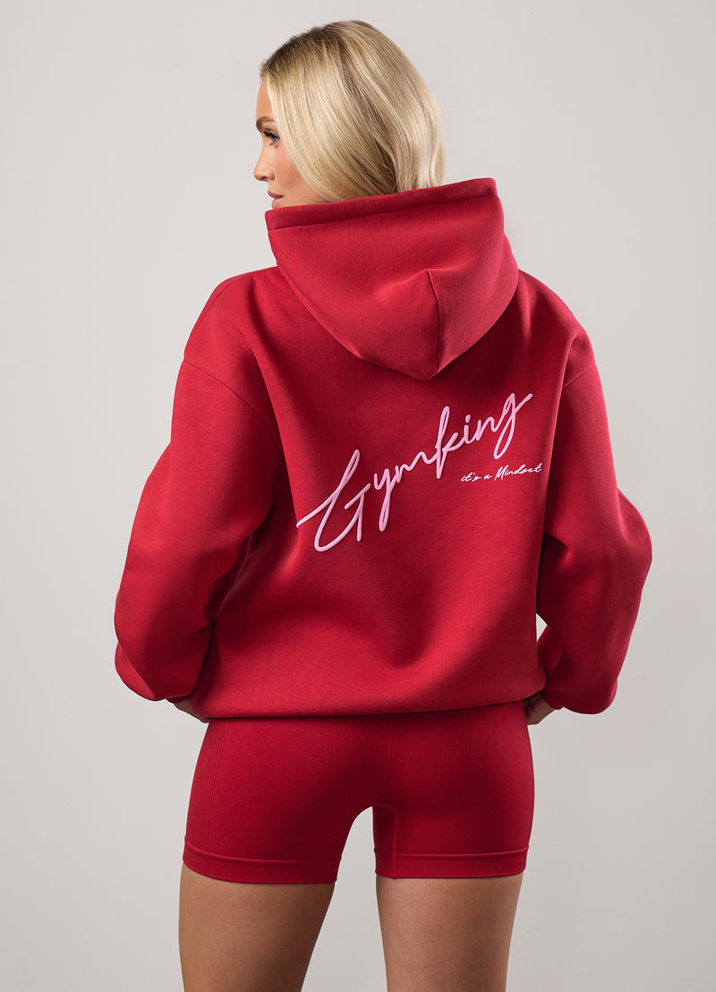 Gym King Script Mindset Oversized Fit Hood - Scarlet Red